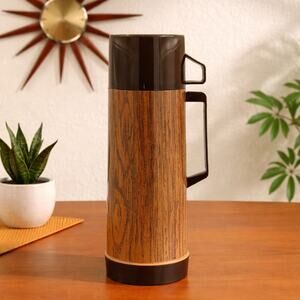 Vintage Aladdin Faux Wood Thermos Quart Brown MCM Mad Men 70s 80s Retro Utility